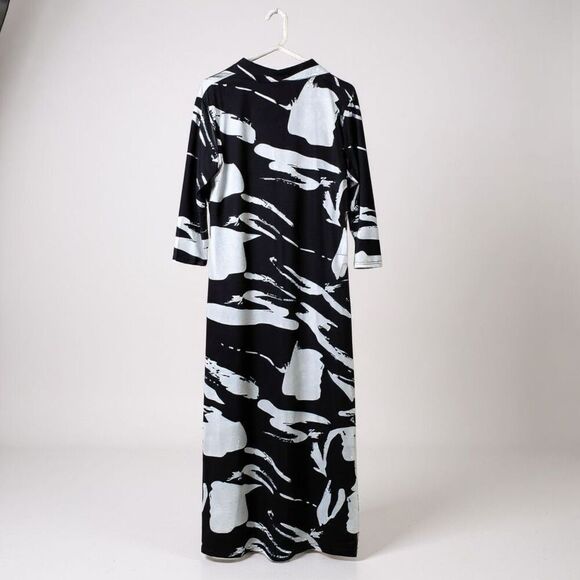 Black White Abstract Print Casual Shirt Maxi Dress Women’s XL Collared Button - Picture 4 of 9